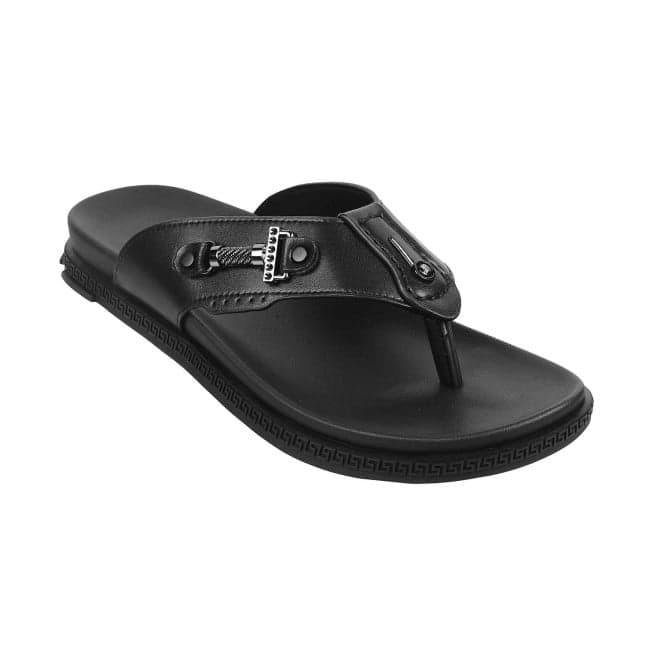 Men's Black Casual Round Toe Leather Sandals