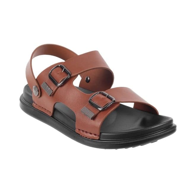 Men's Tan Casual Round Toe Leather Sandals
