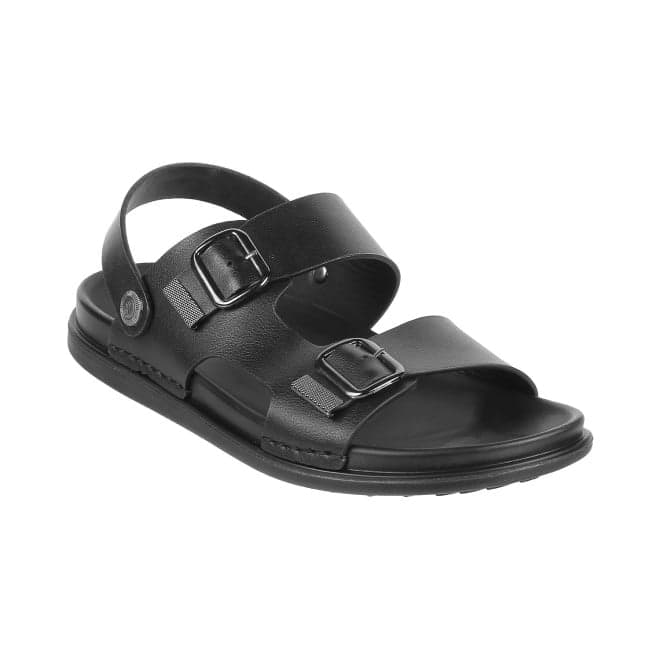 Men's Black Casual Round Toe Leather Sandals