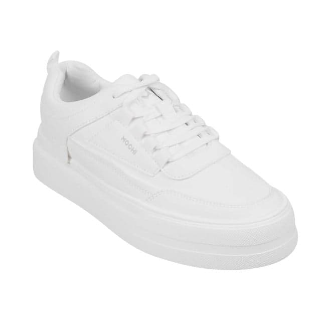 Men's White Casual Round Toe Leather Sneakers