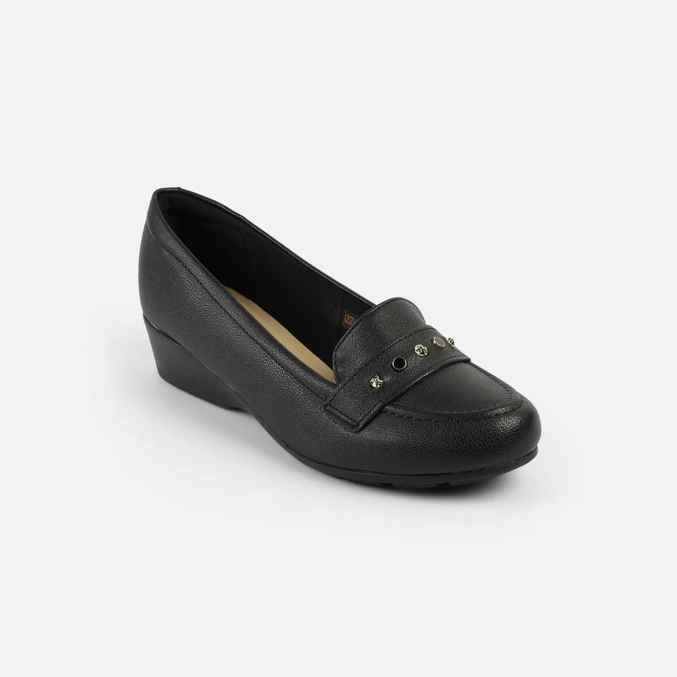 Women's Black Casual Round Toe Synthetic Heels