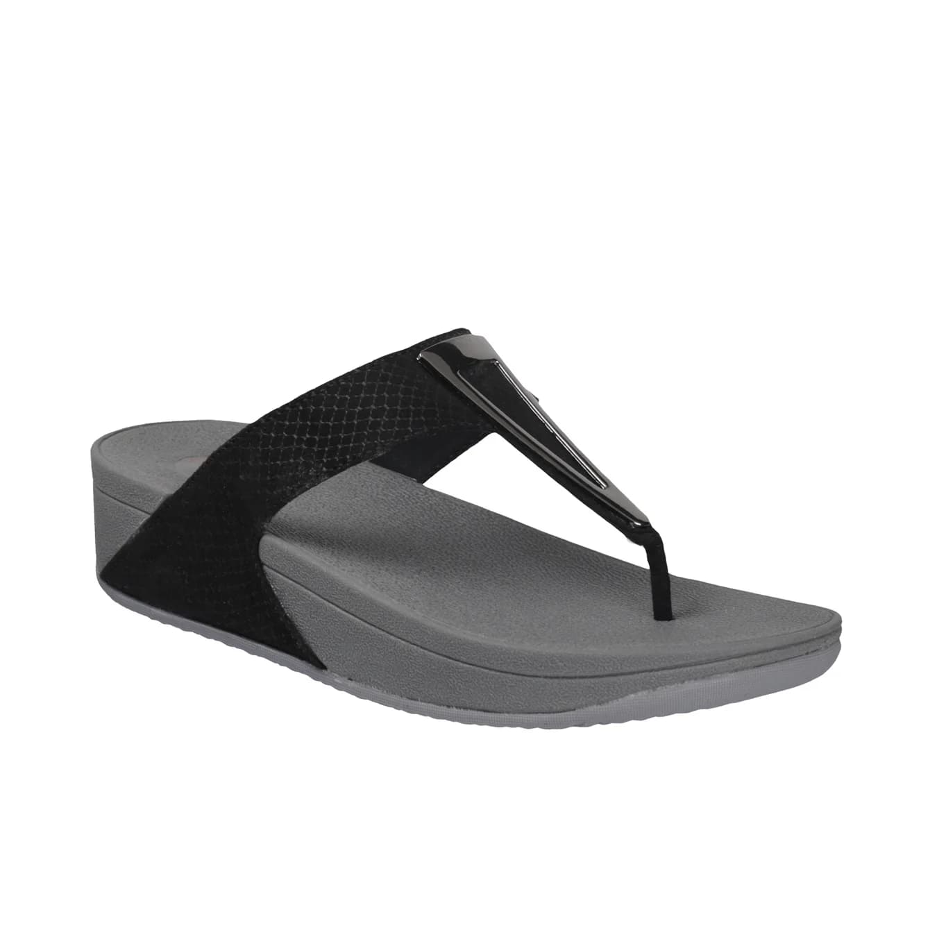 Women's Black Casual Round Toe Synthetic Sandals