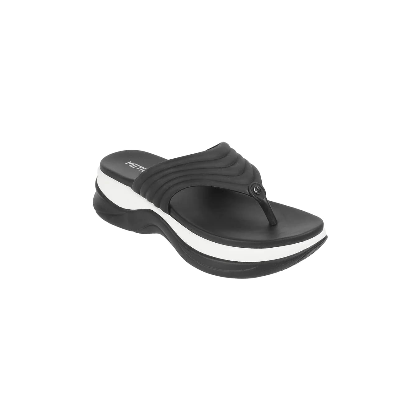 Women's Black Casual Round Toe Synthetic Sandals