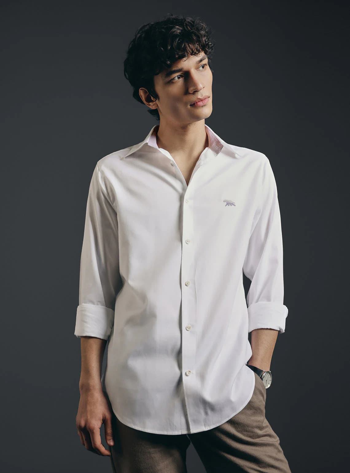 Men's White Work Solid Full Sleeves Cotton Shirt