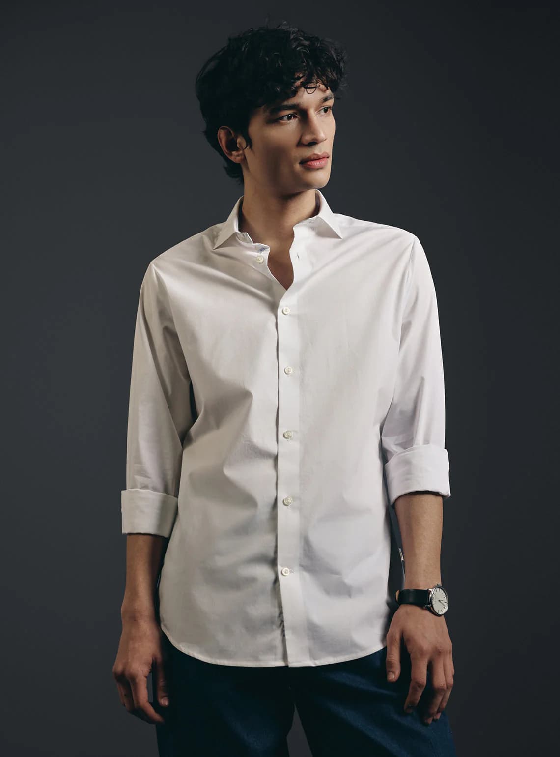 Men's White Casual Solid Full Sleeves Cotton Shirt