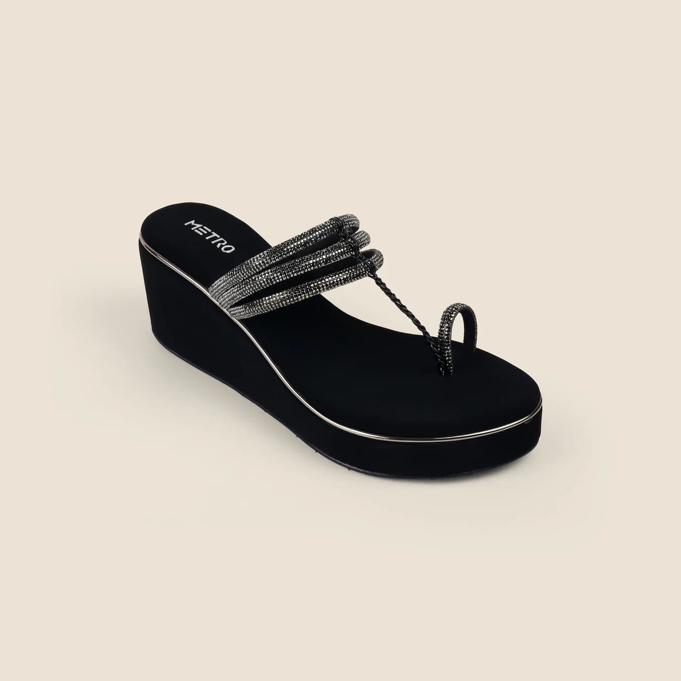 Women's Black Casual Round Toe Synthetic Sandals