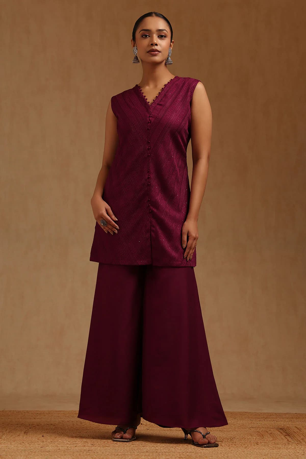 Women's Pink Chinon Embroidered Co-Ords Set with Sequins