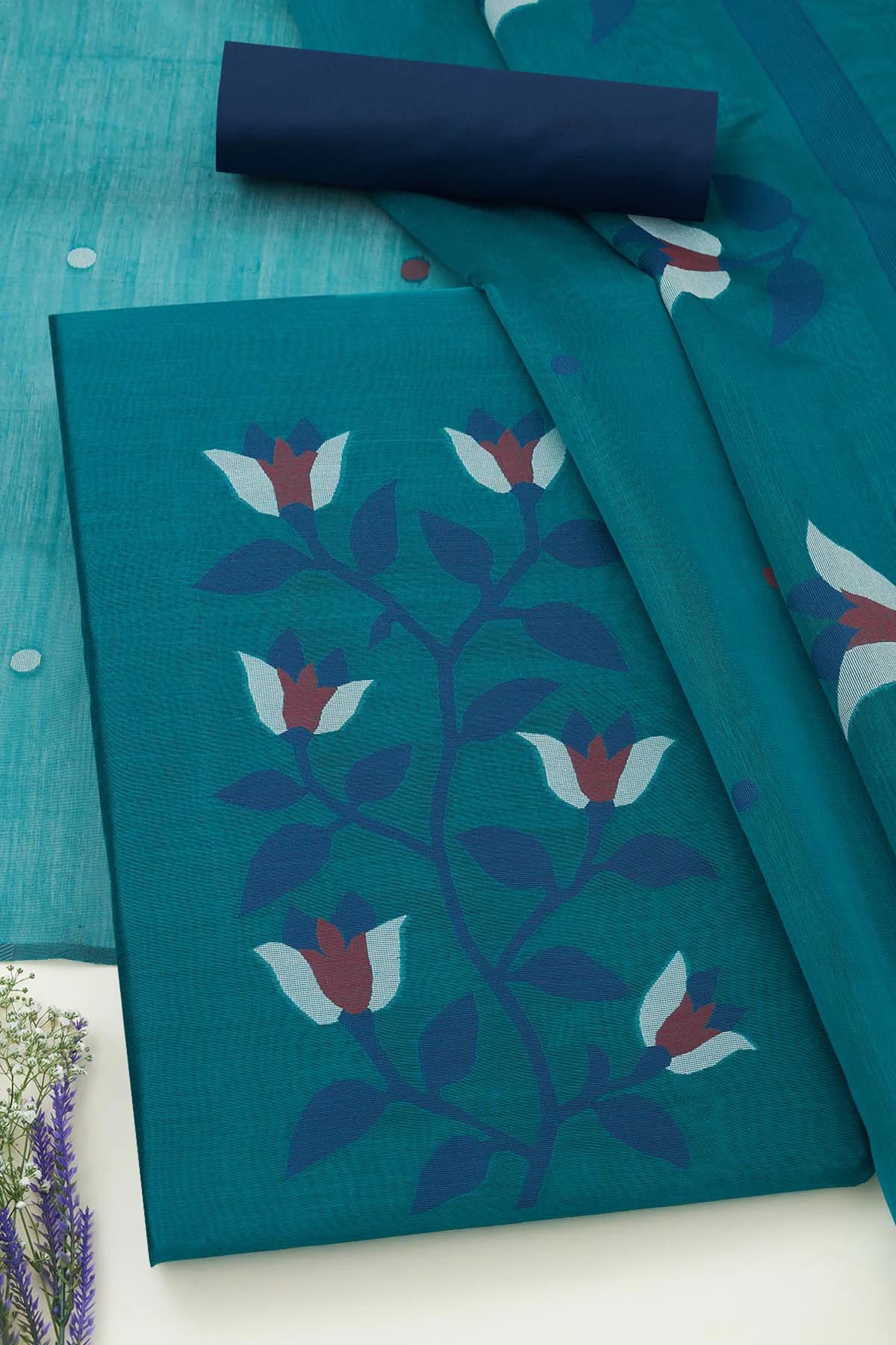 Women's Green Chanderi Woven Design Unstitched Dress Material
