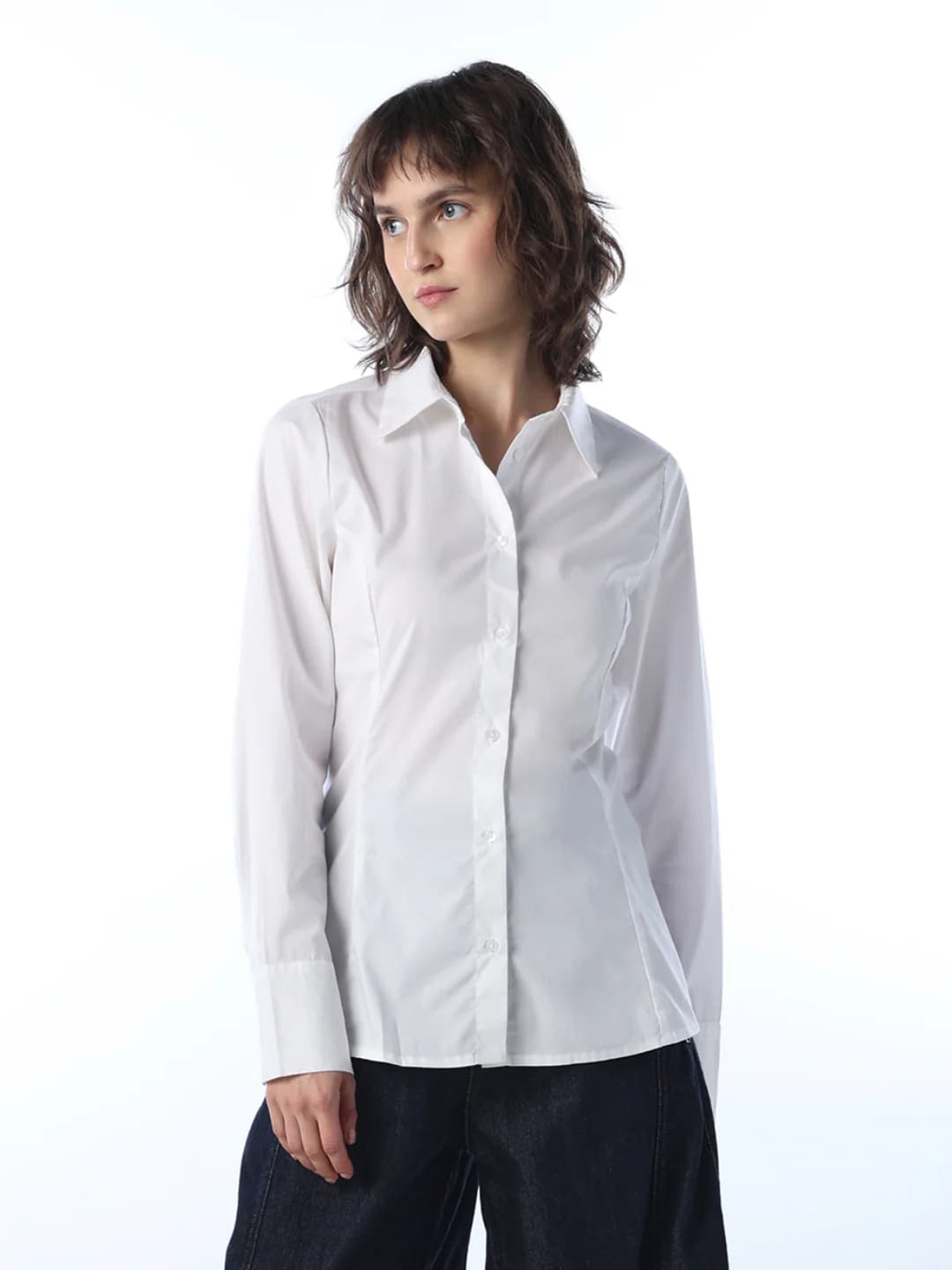 Women's White Casual Solid Full Sleeves Shirt