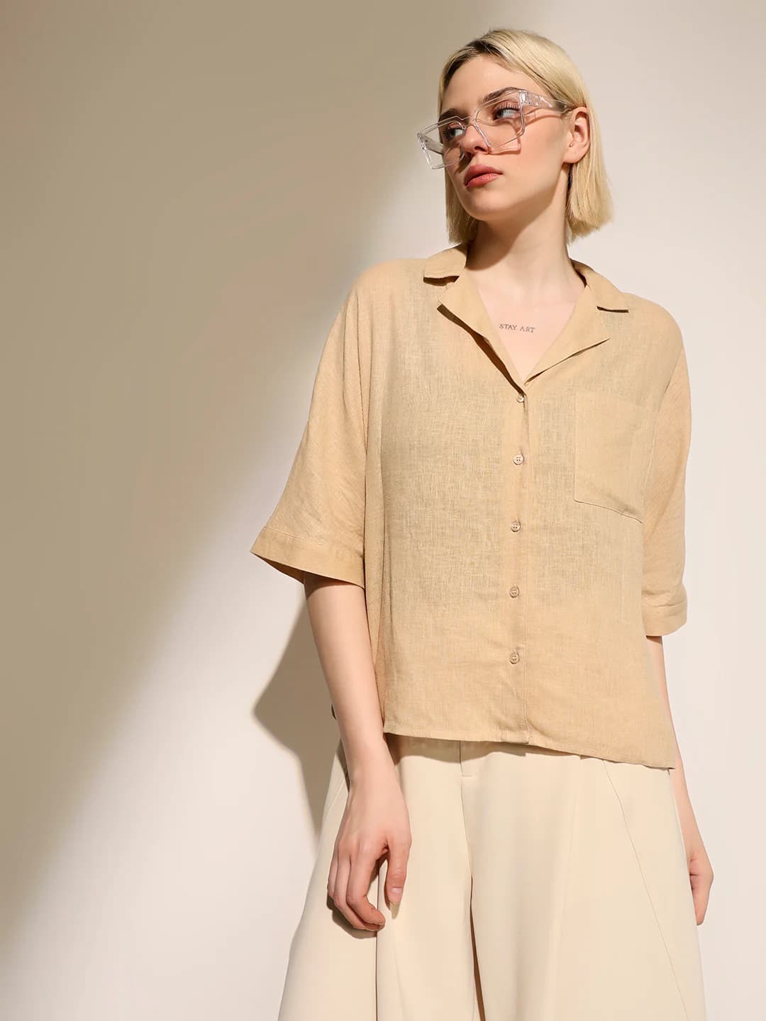 Women's Brown Casual Solid Half Sleeves Shirt