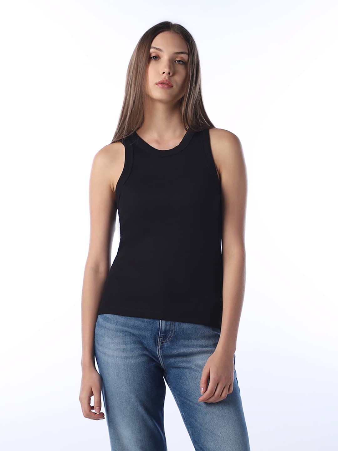 Women's Black Casual Solid Sleeveless Top