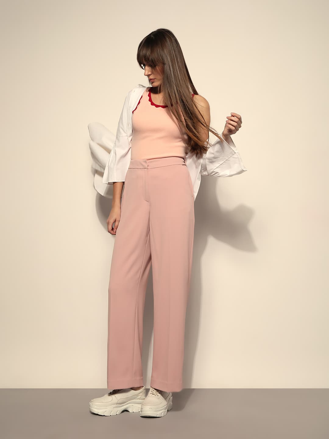 Women Pink Casual Solid Straight Fit Trouser