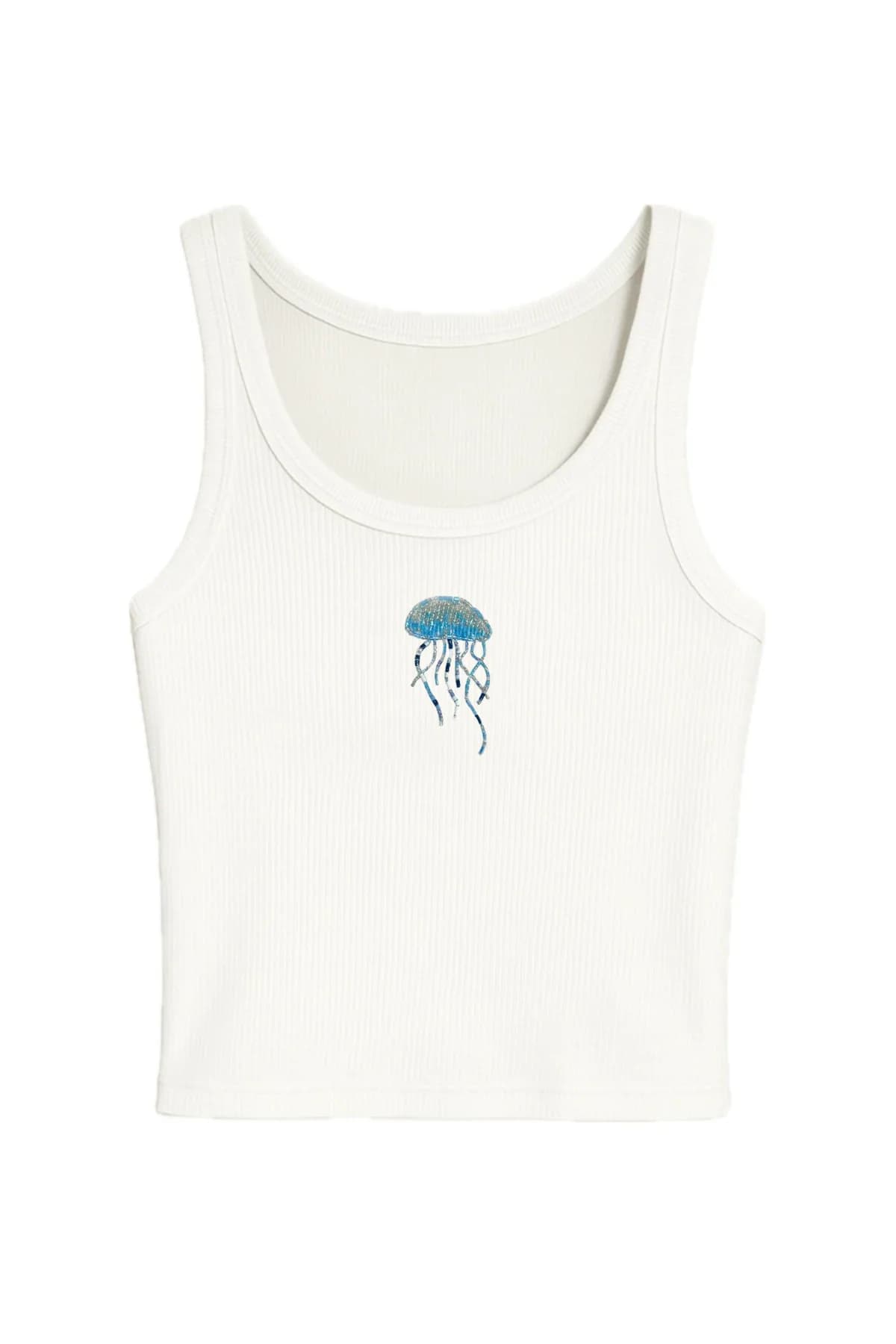 Women's White Casual Solid Embroidered Sleeveless Top