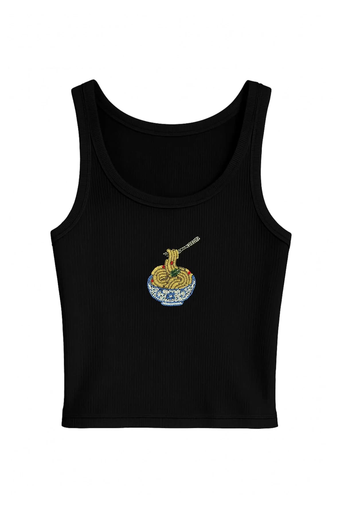 Women's Black Casual Solid Embroidered Sleeveless Top