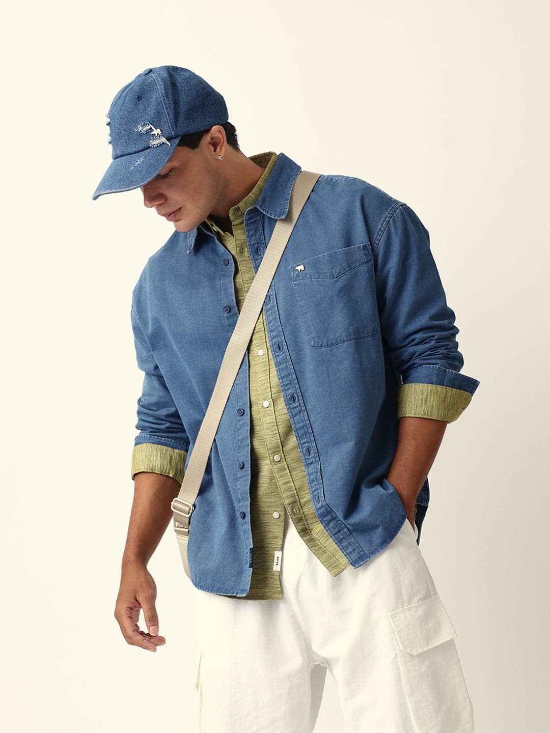 Men's Blue Solid Denim Relaxed Fit Overshirt