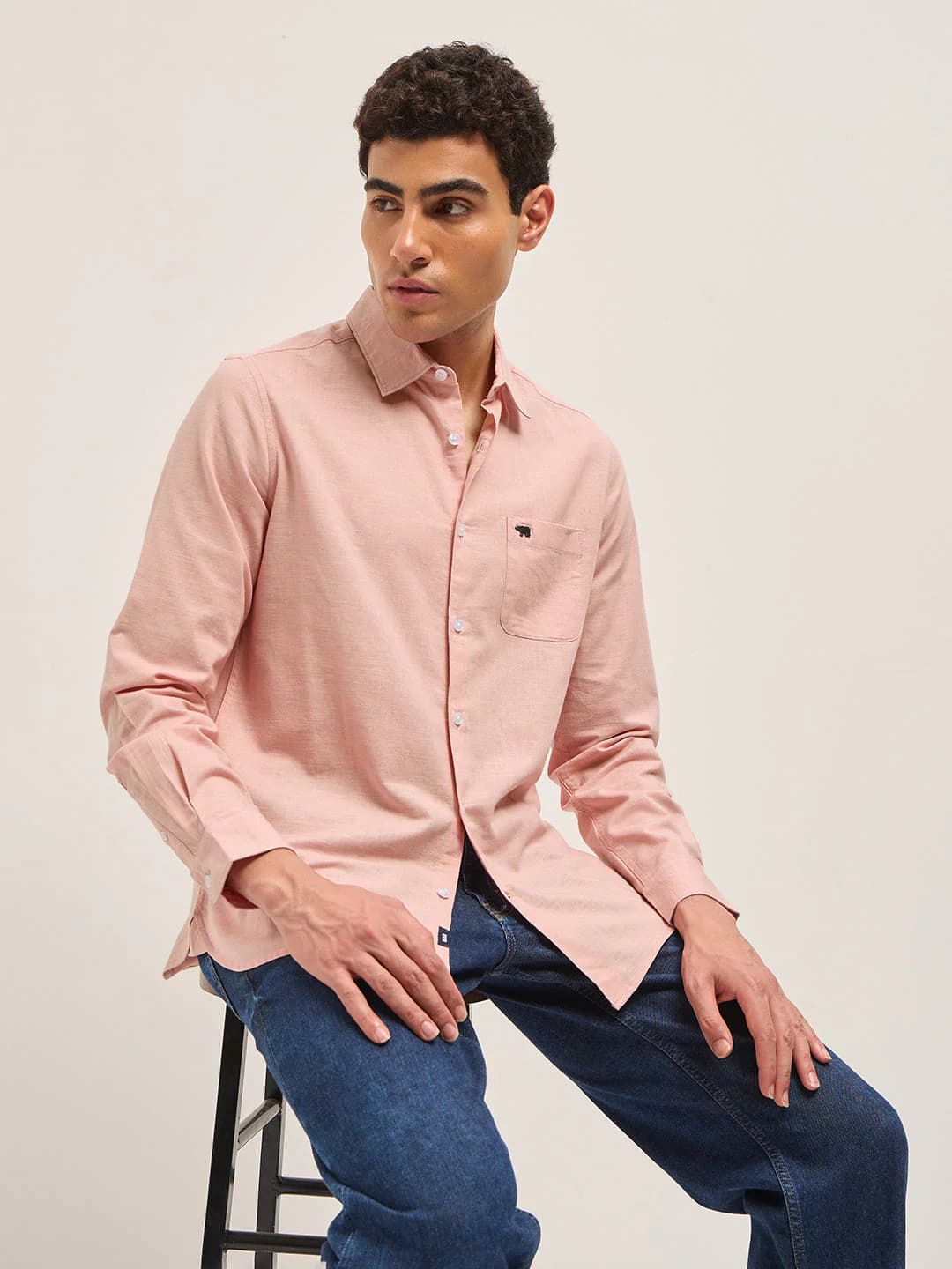 Men's Pink Slim Fit Solid Casual Cotton Shirt