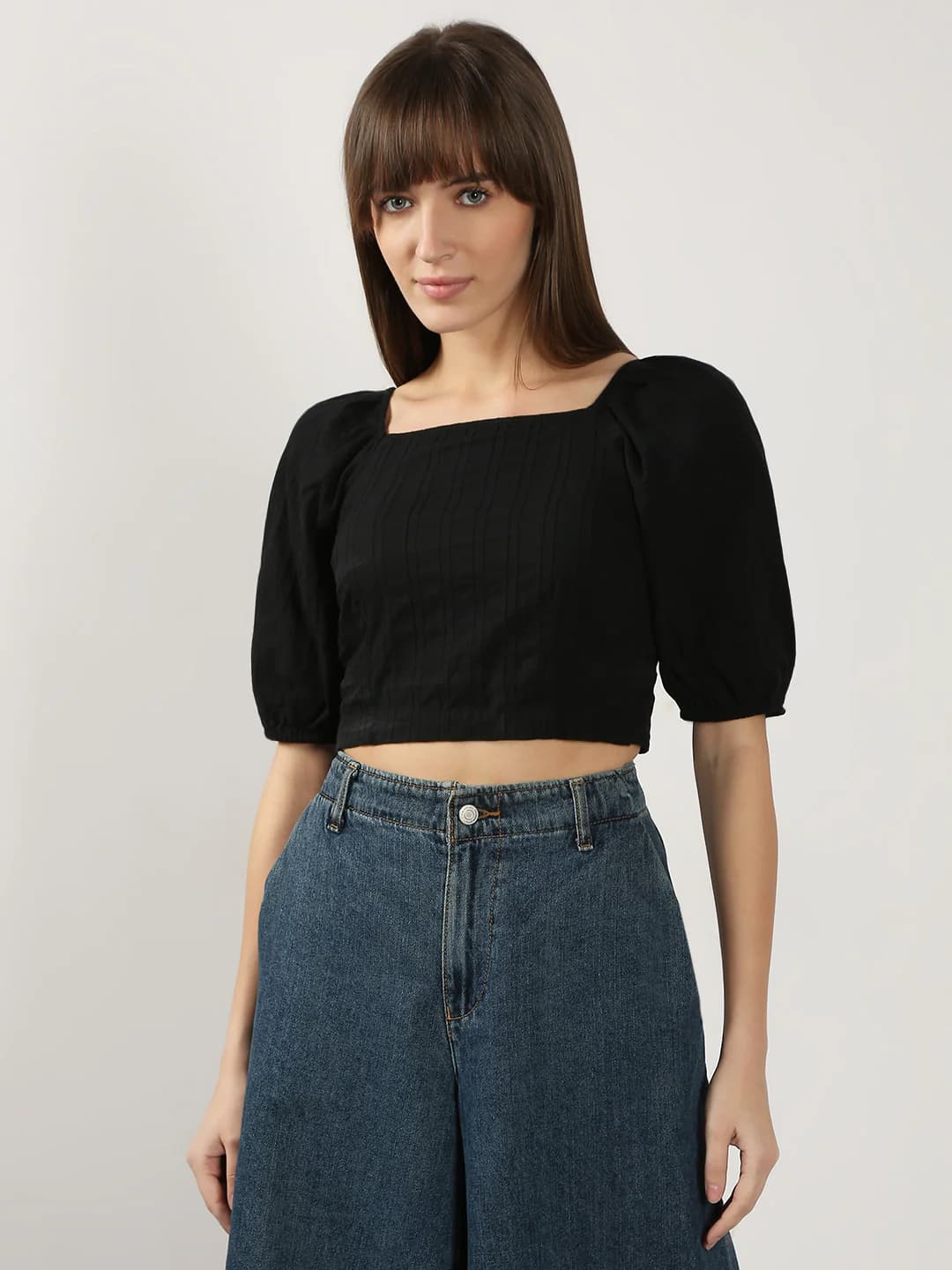Women's Black Casual Regular Fit Half Sleeves Solid Top
