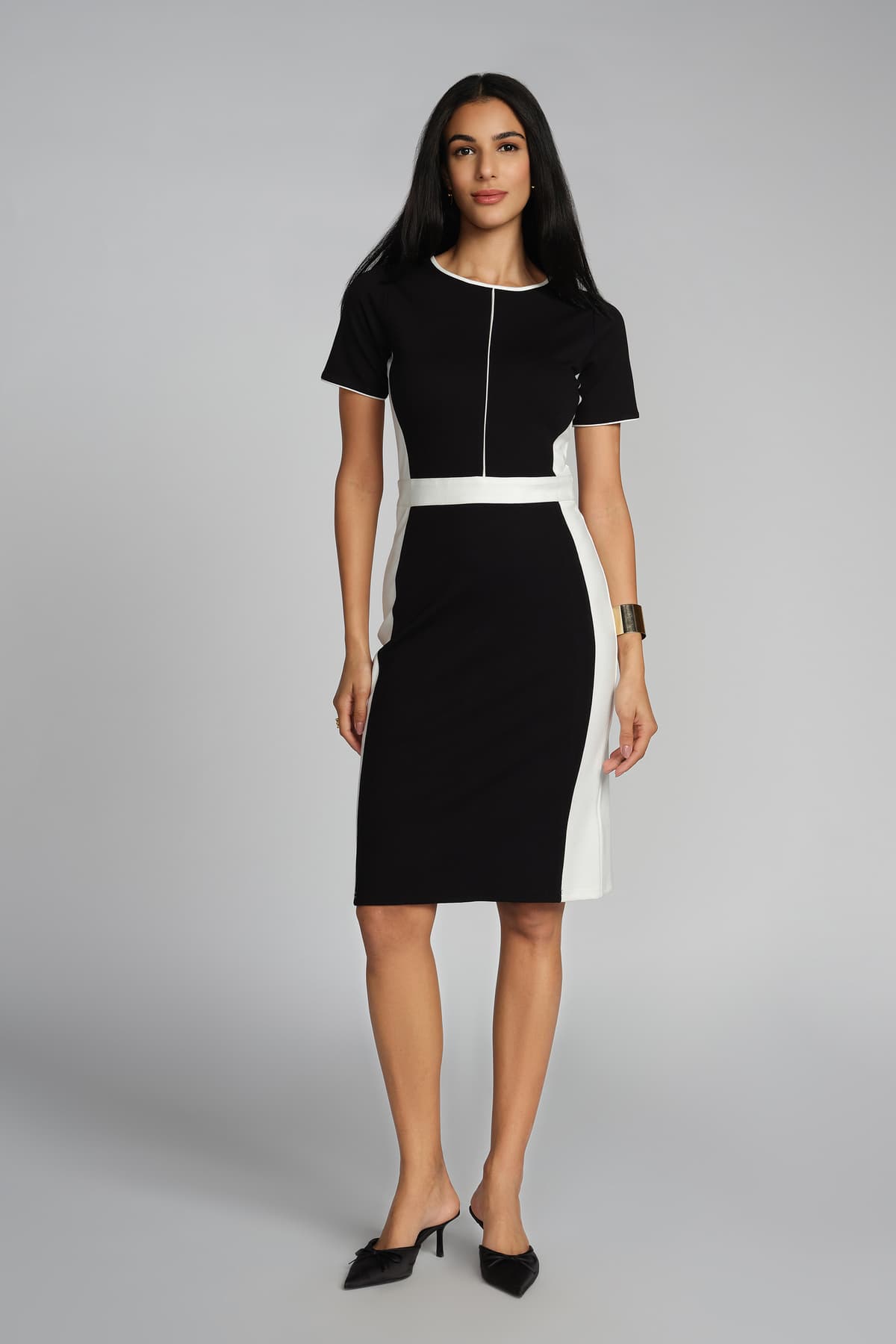 Women's Black Casual Colorblocked Fit & Flared Dress
