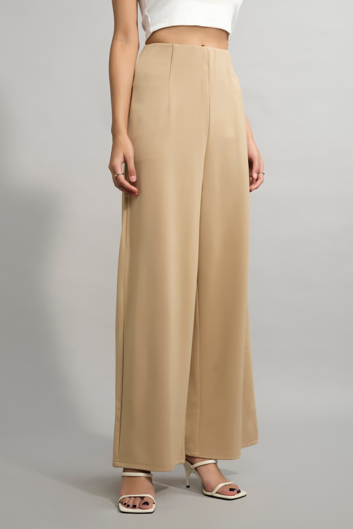 Women's Beige Formal Solid Mid Rise Trouser