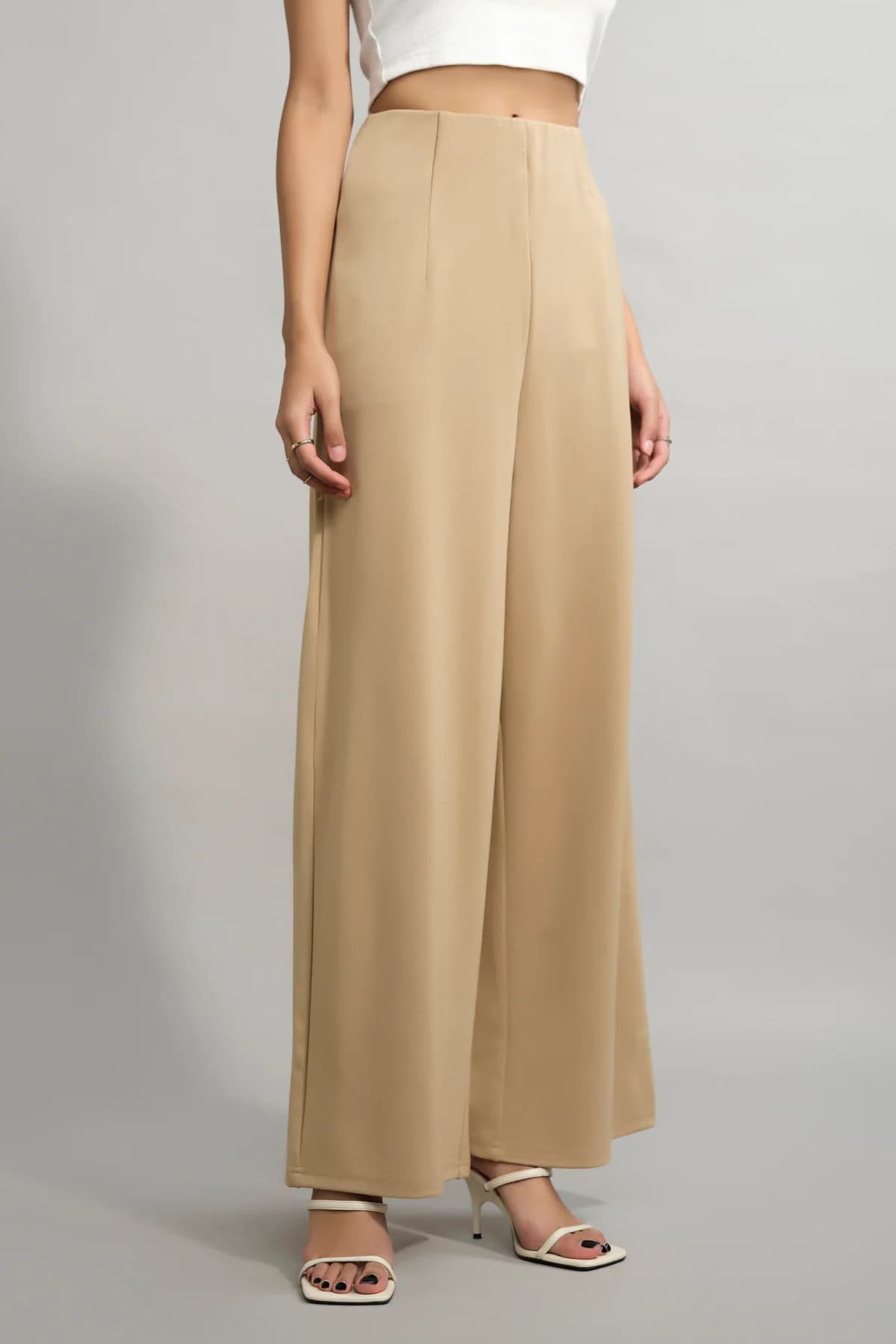 Women's Beige Formal Solid Mid Rise Trouser