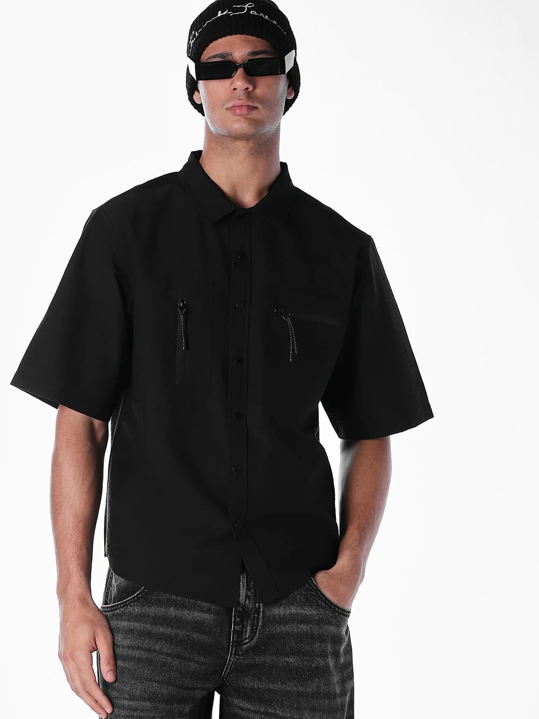 Men's Black Casual Half Sleeves Solid Shirt