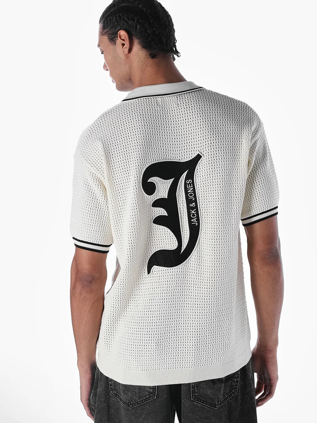 Men's White Casual Half Sleeves Self-Design Polo Tshirt