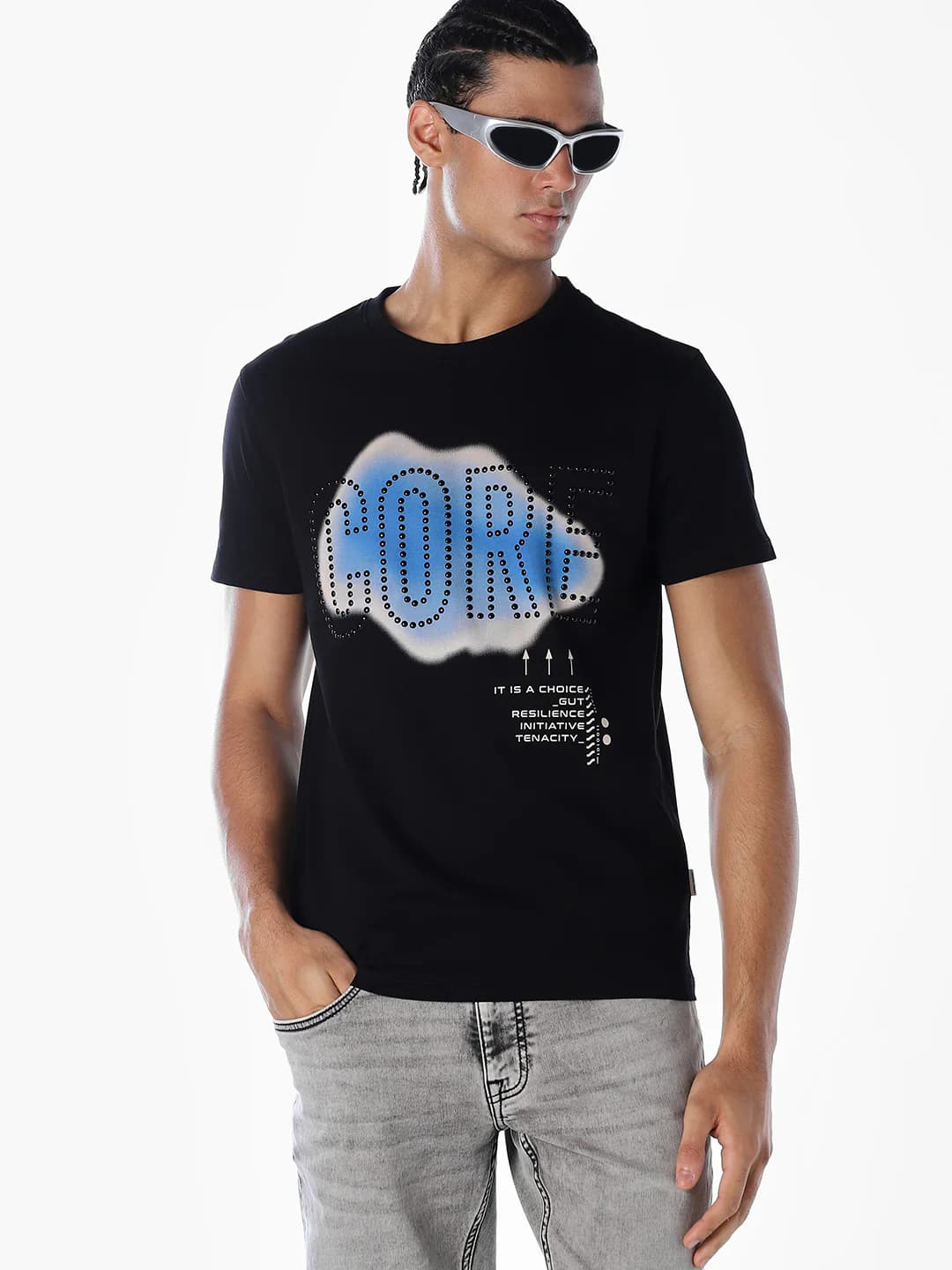 Men's Black Casual Half Sleeves Graphic Tshirt