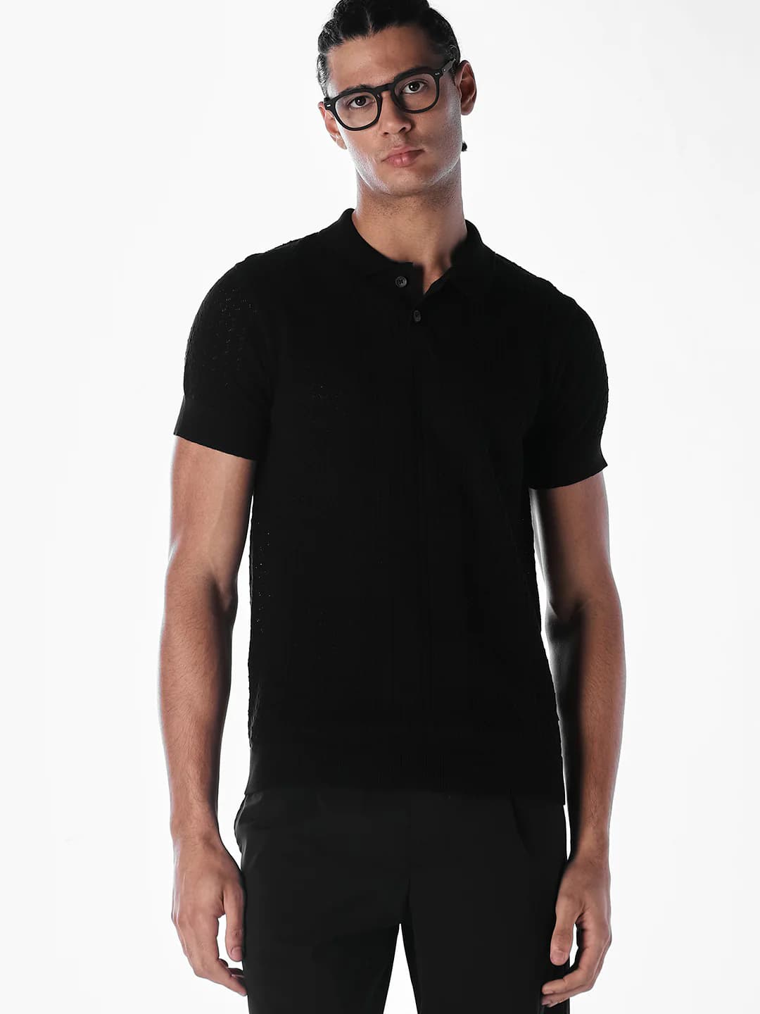 Men's Black Casual Half Sleeves Solid Polo Tshirt