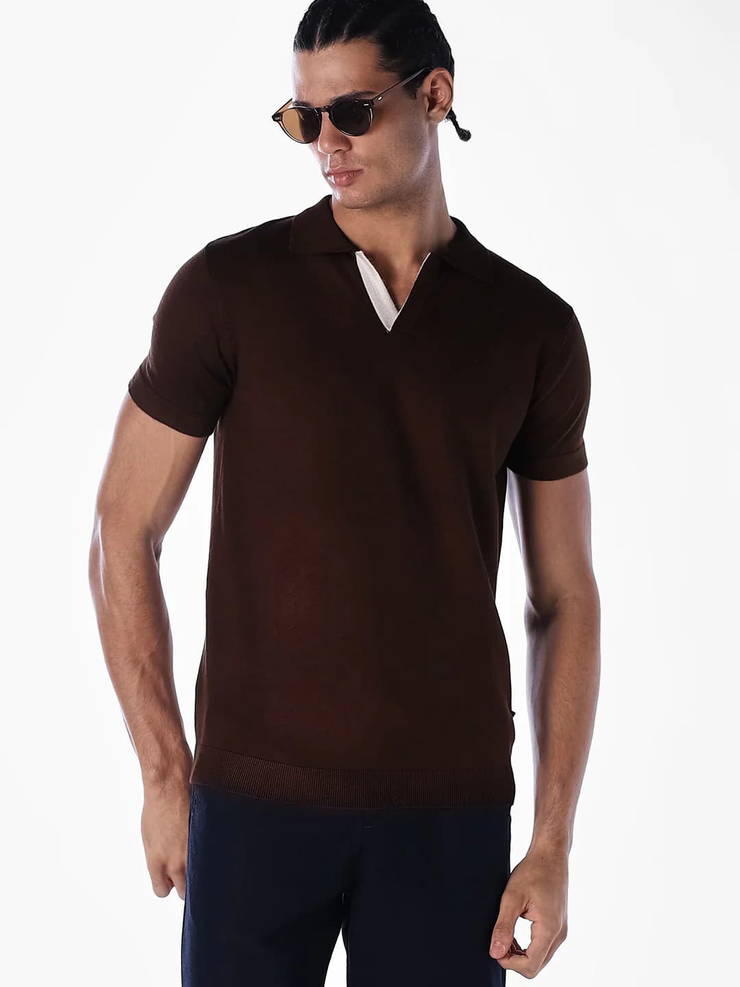 Men's Brown Casual Half Sleeves Solid Polo Tshirt