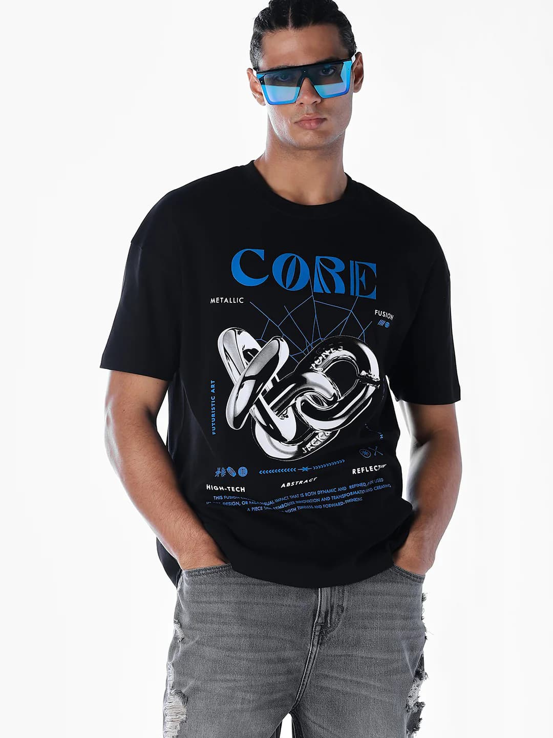 Men's Black Casual Half Sleeves Graphic Tshirt