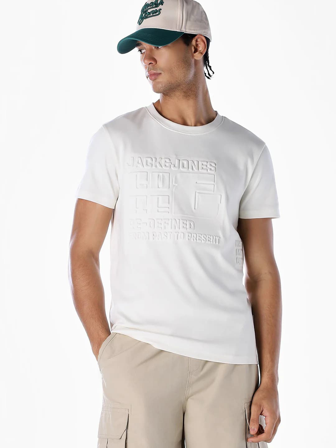 Men's White Casual Half Sleeves Typography Tshirt