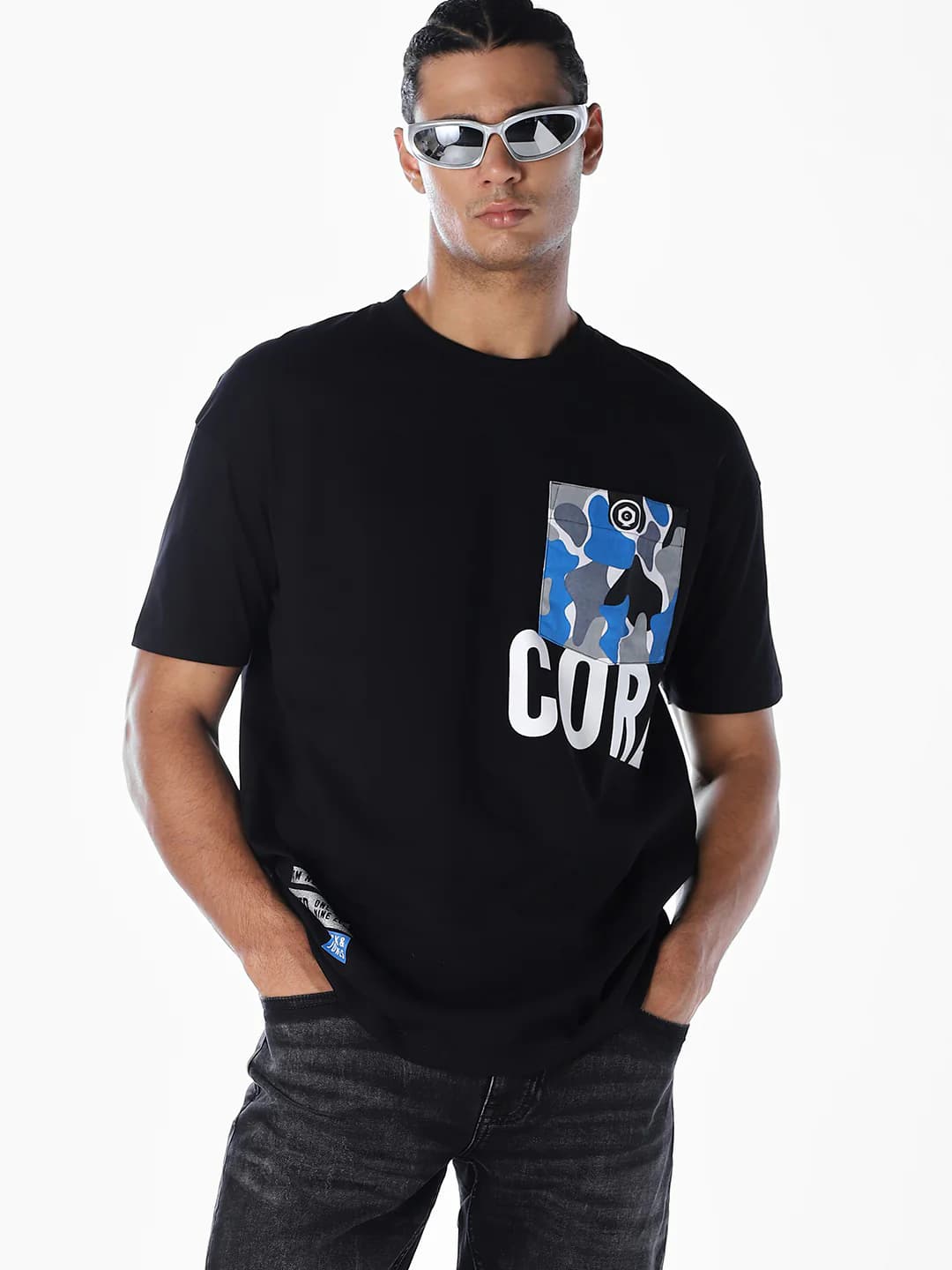 Men's Black Casual Half Sleeves Printed Tshirt