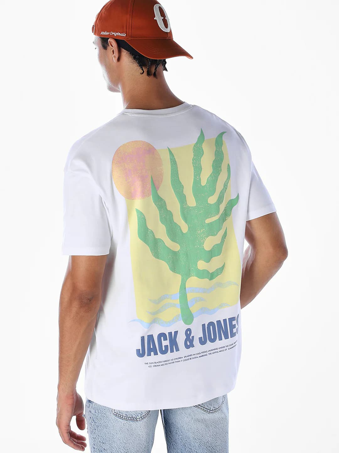 Men's White Casual Half Sleeves Printed Tshirt