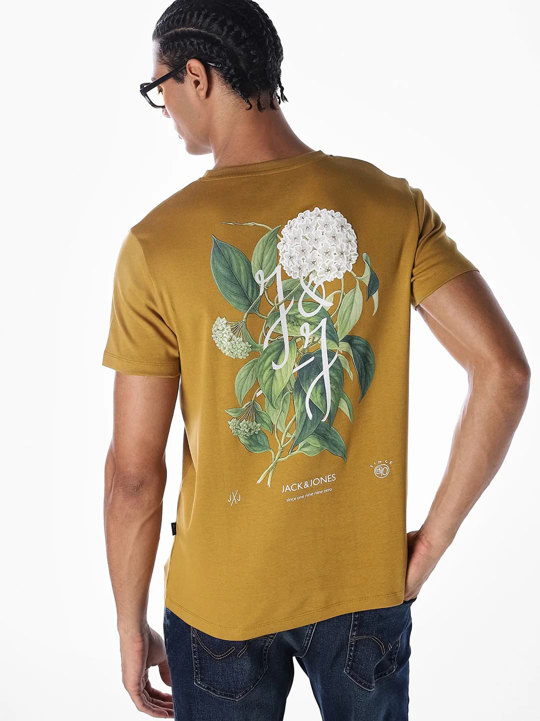 Men's Yellow Casual Half Sleeves Floral Tshirt