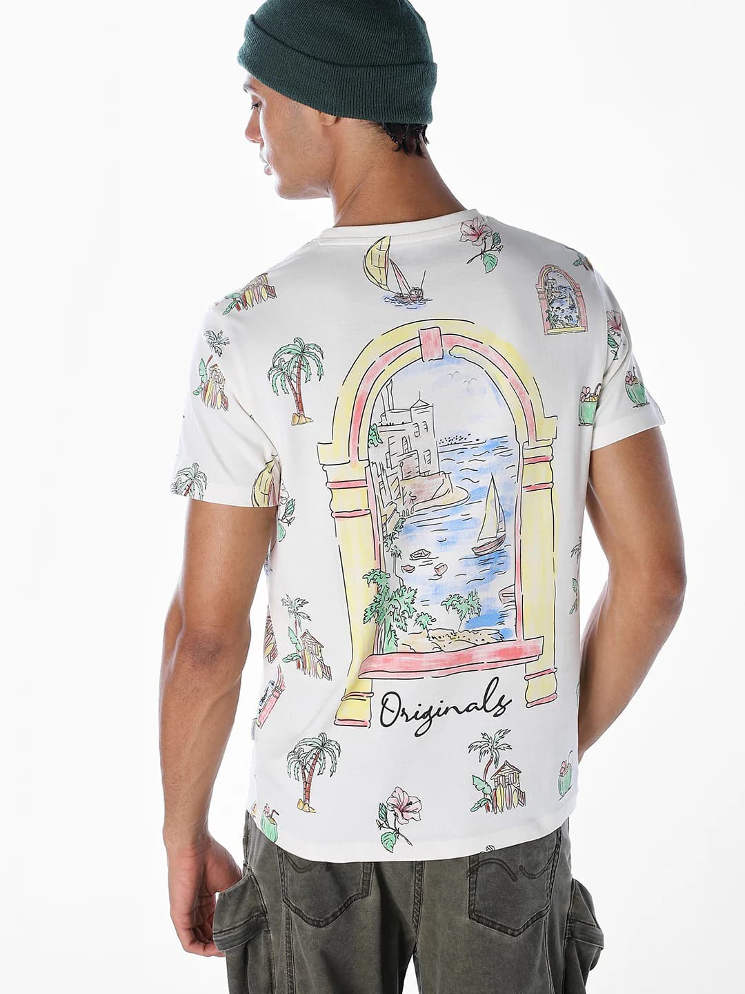 Men's White Casual Half Sleeves Graphic Tshirt