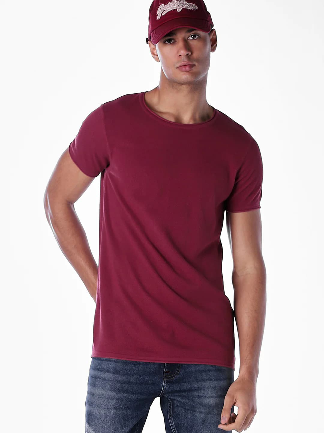 Men's Red Casual Half Sleeves Solid Tshirt