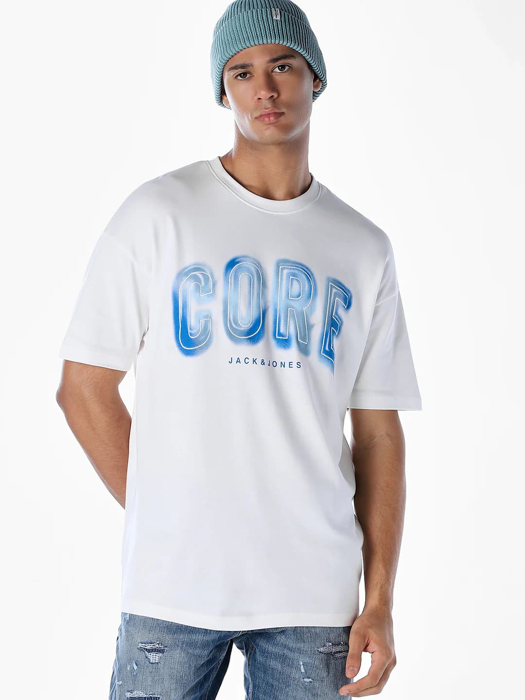 Men's White Casual Half Sleeves Typography Tshirt