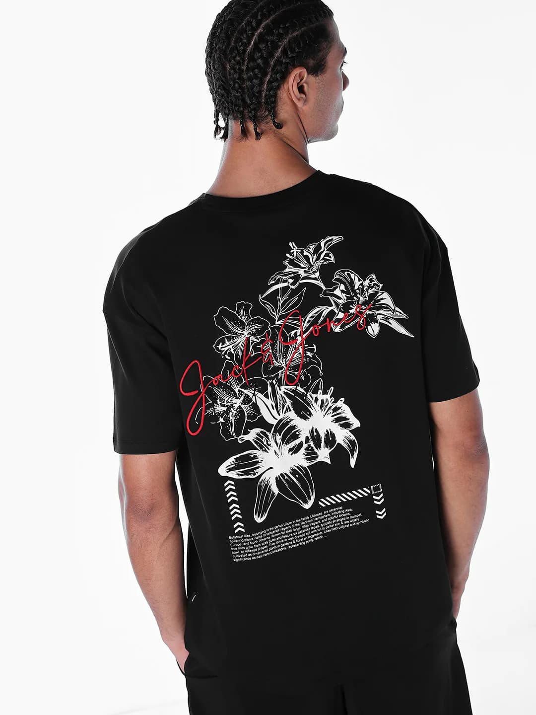 Men's Black Casual Half Sleeves Floral Tshirt