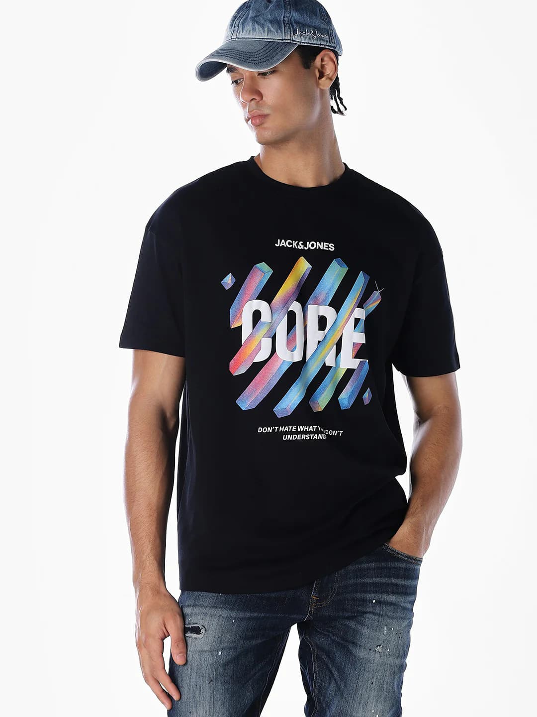 Men's Black Casual Half Sleeves Printed Tshirt