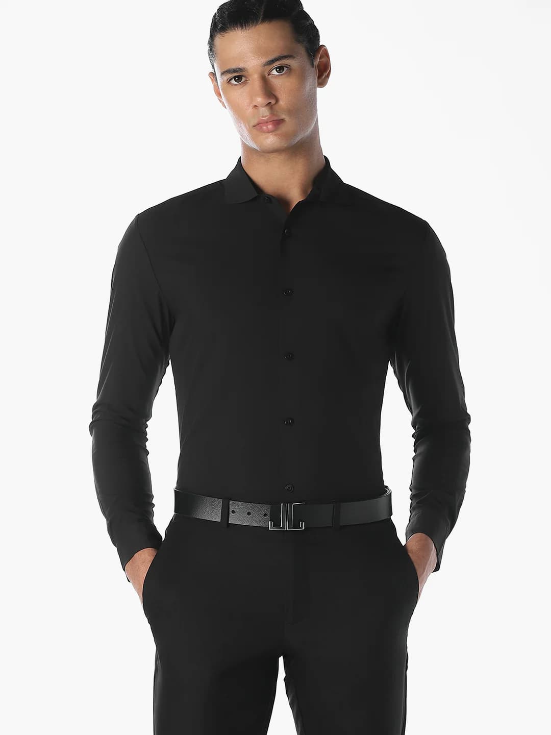 Men's Black Casual Full Sleeves Solid Shirt