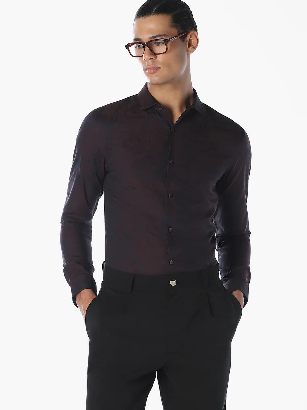 Men's Brown Casual Full Sleeves Self-Design Cotton Shirt
