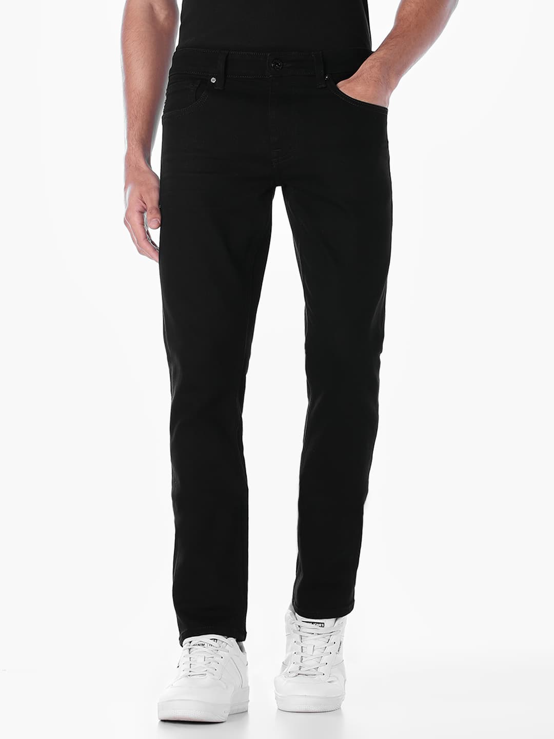 Men's Black Casual Slim Fit Low Rise Clean Look Jeans