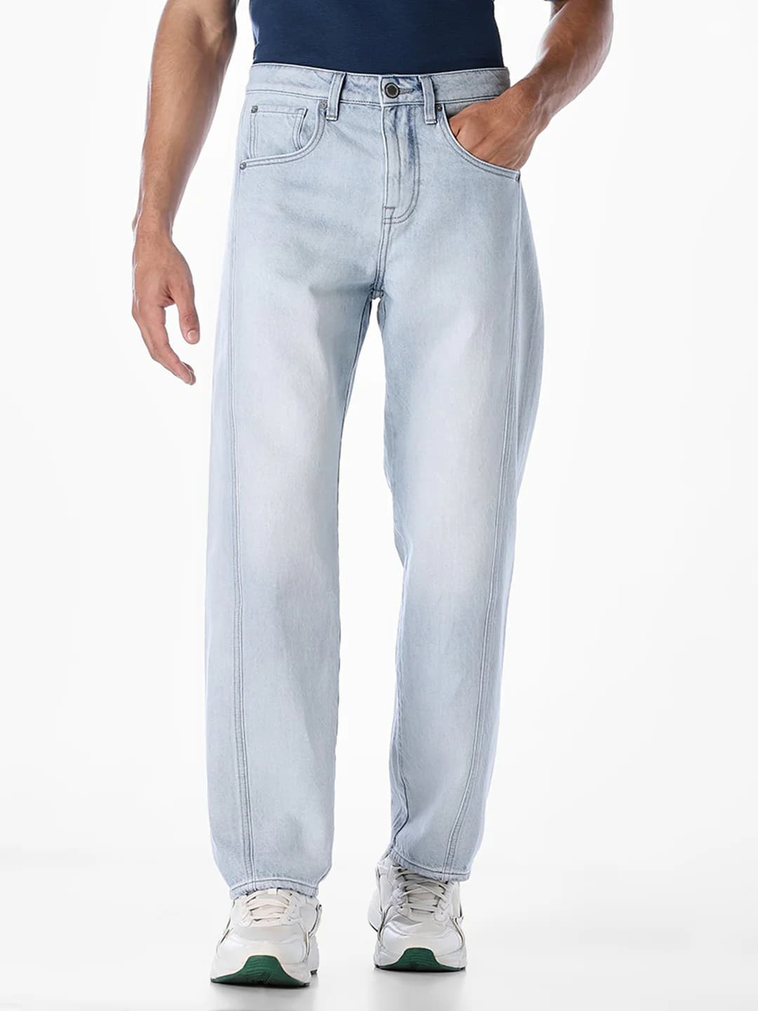 Men's Blue Casual Baggy Fit High Rise Clean Look Jeans