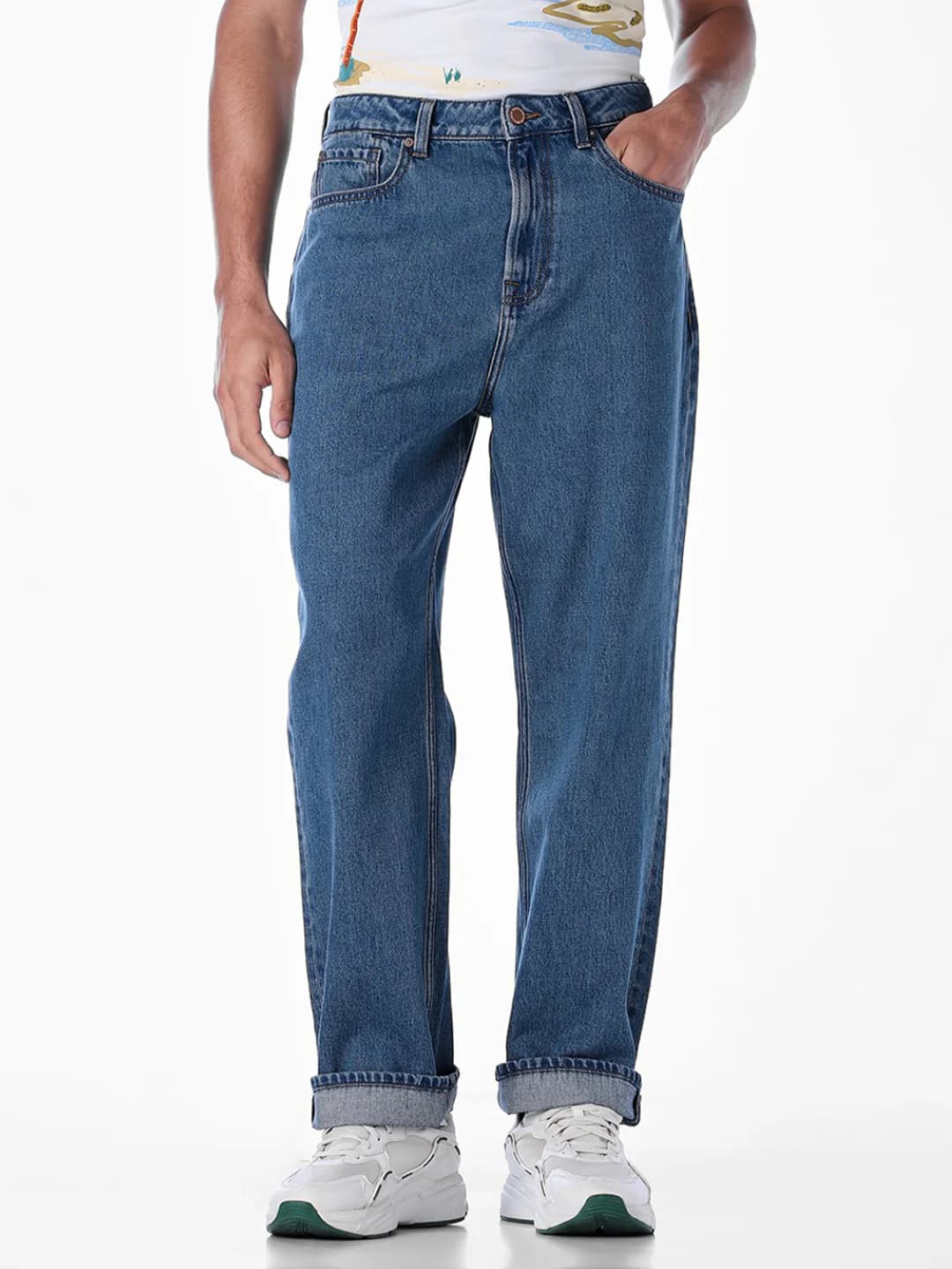 Men's Blue Casual Baggy Fit High Rise Clean Look Jeans