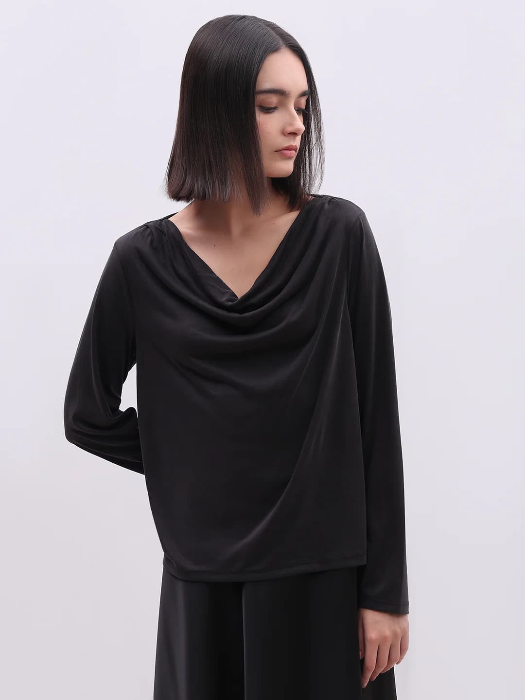 Women's Black Casual Full Sleeves Solid Tops