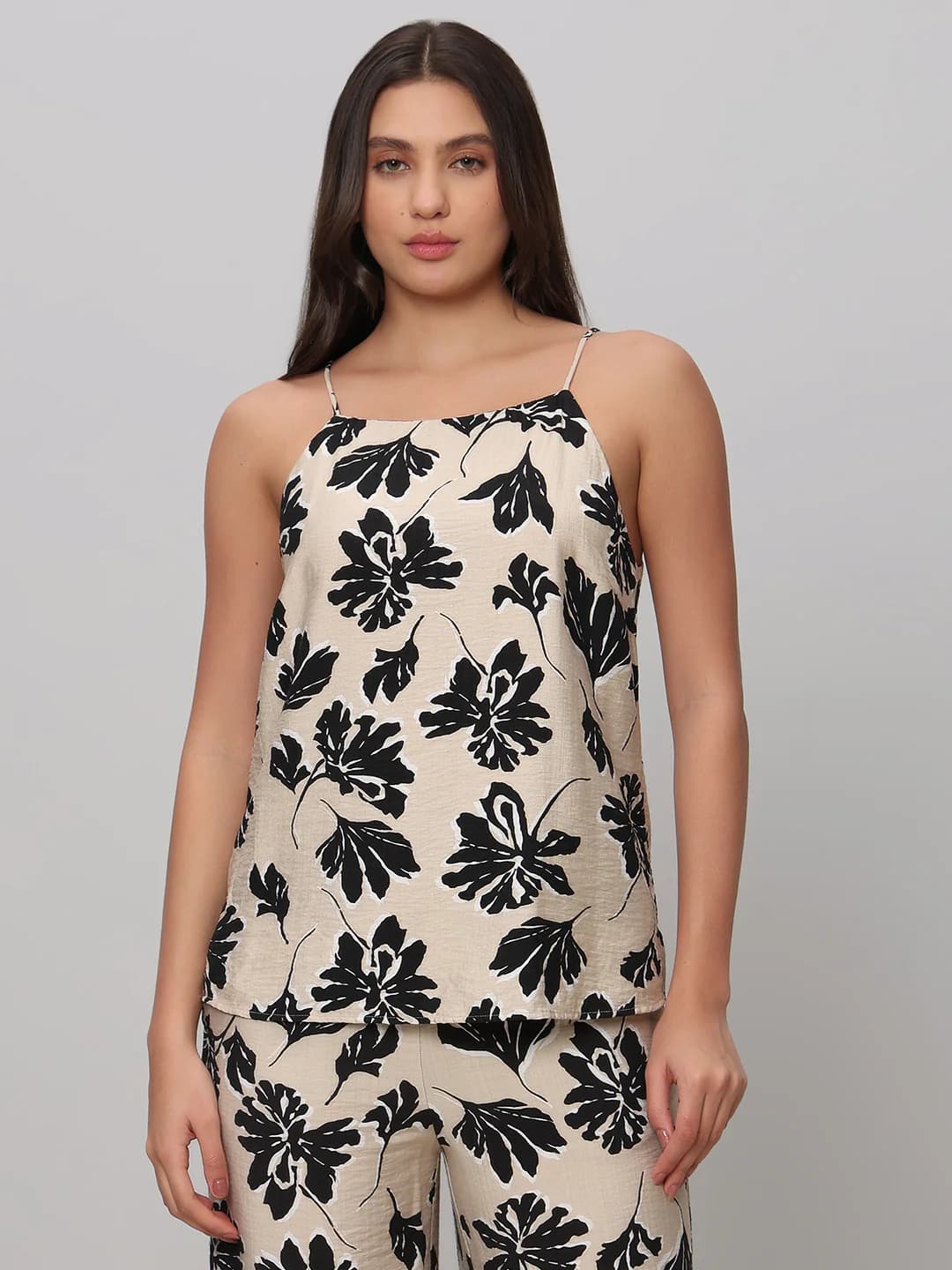 Women's Grey Casual Sleeveless Floral Tops