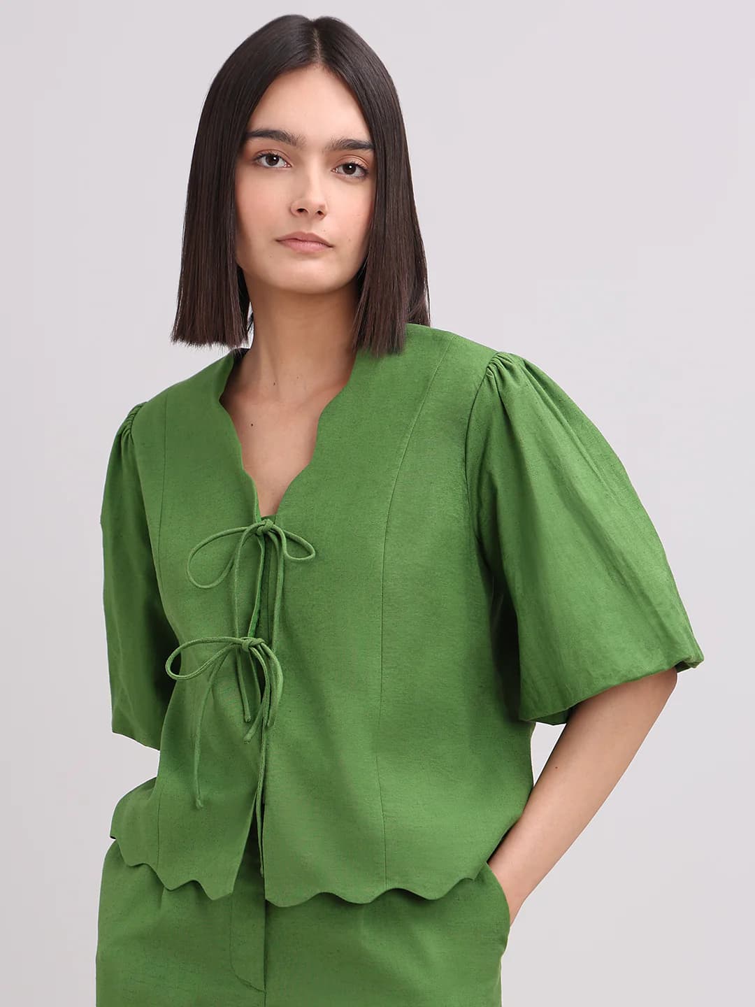 Women's Green Casual Half Sleeves Solid Tops
