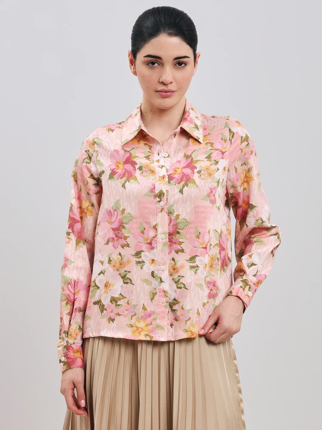 Women's Pink Casual Full Sleeves Floral Shirt
