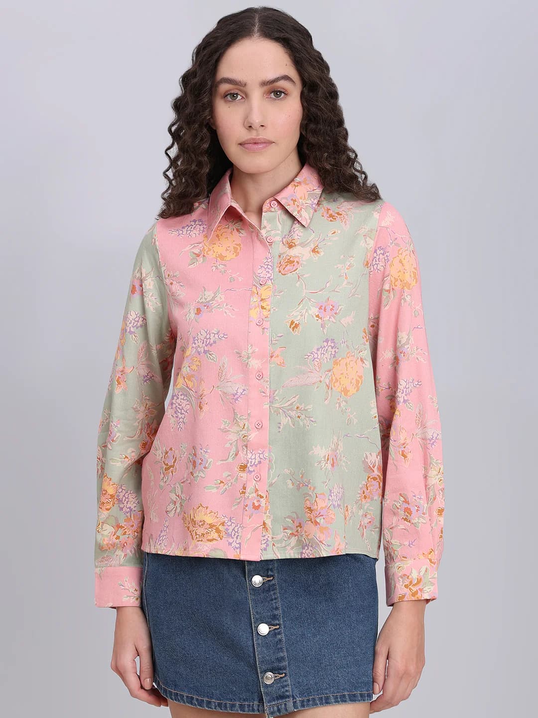Women's Pink Casual Full Sleeves Floral Shirt