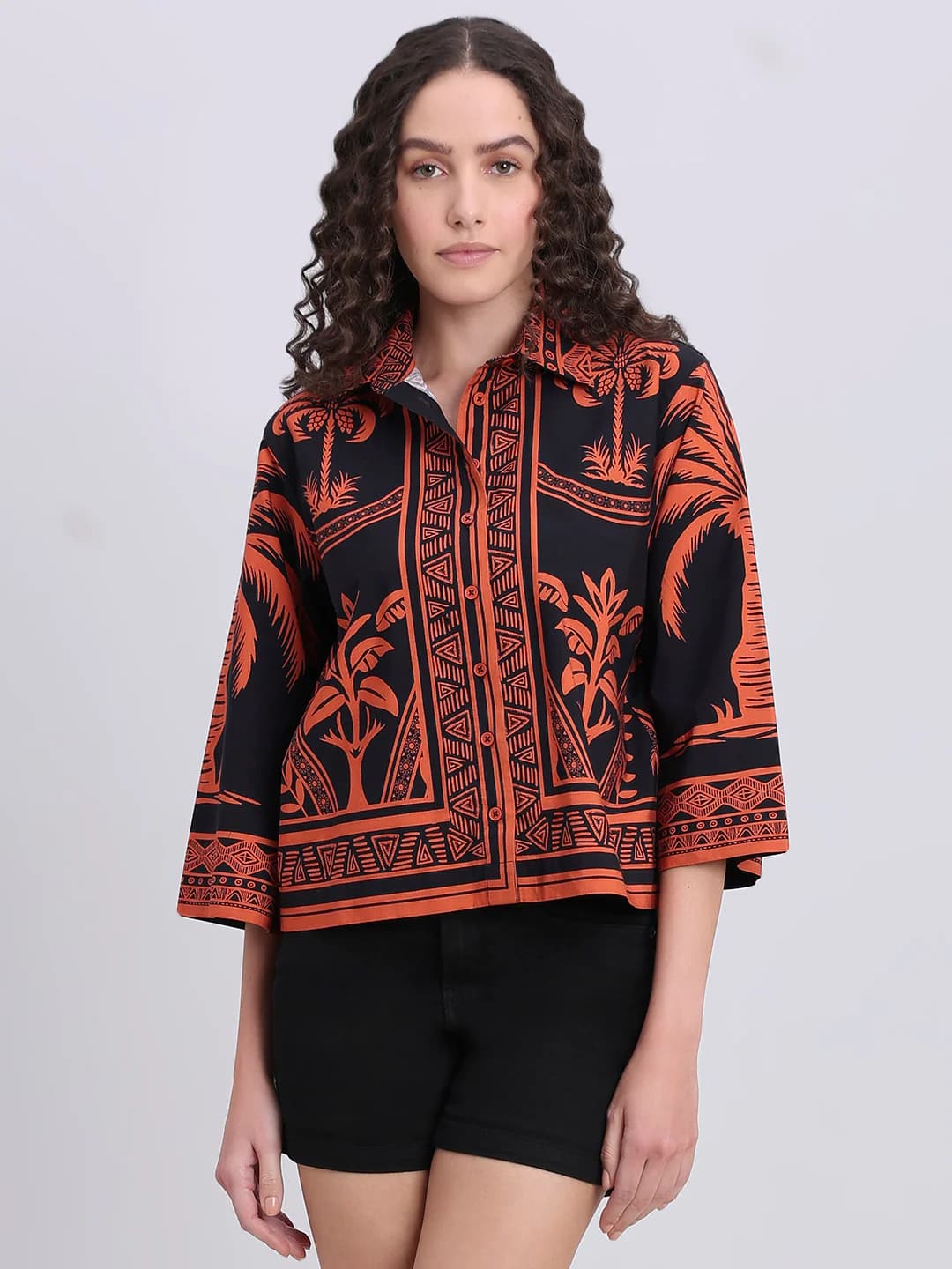 Women's Black Casual Full Sleeves Printed Shirt